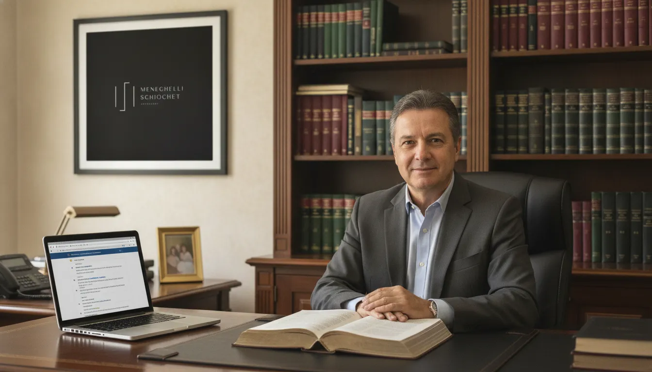 Advogado de família experiente e empático, sentado em seu escritório, pronto para oferecer suporte legal.