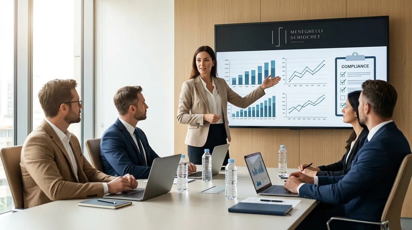 Consultoria apresentando pilares da governança corporativa para empresários.