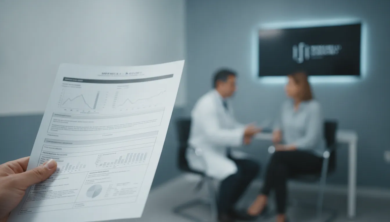 Mão segurando laudo médico detalhado, essencial para quem tem direito a aposentadoria por invalidez.