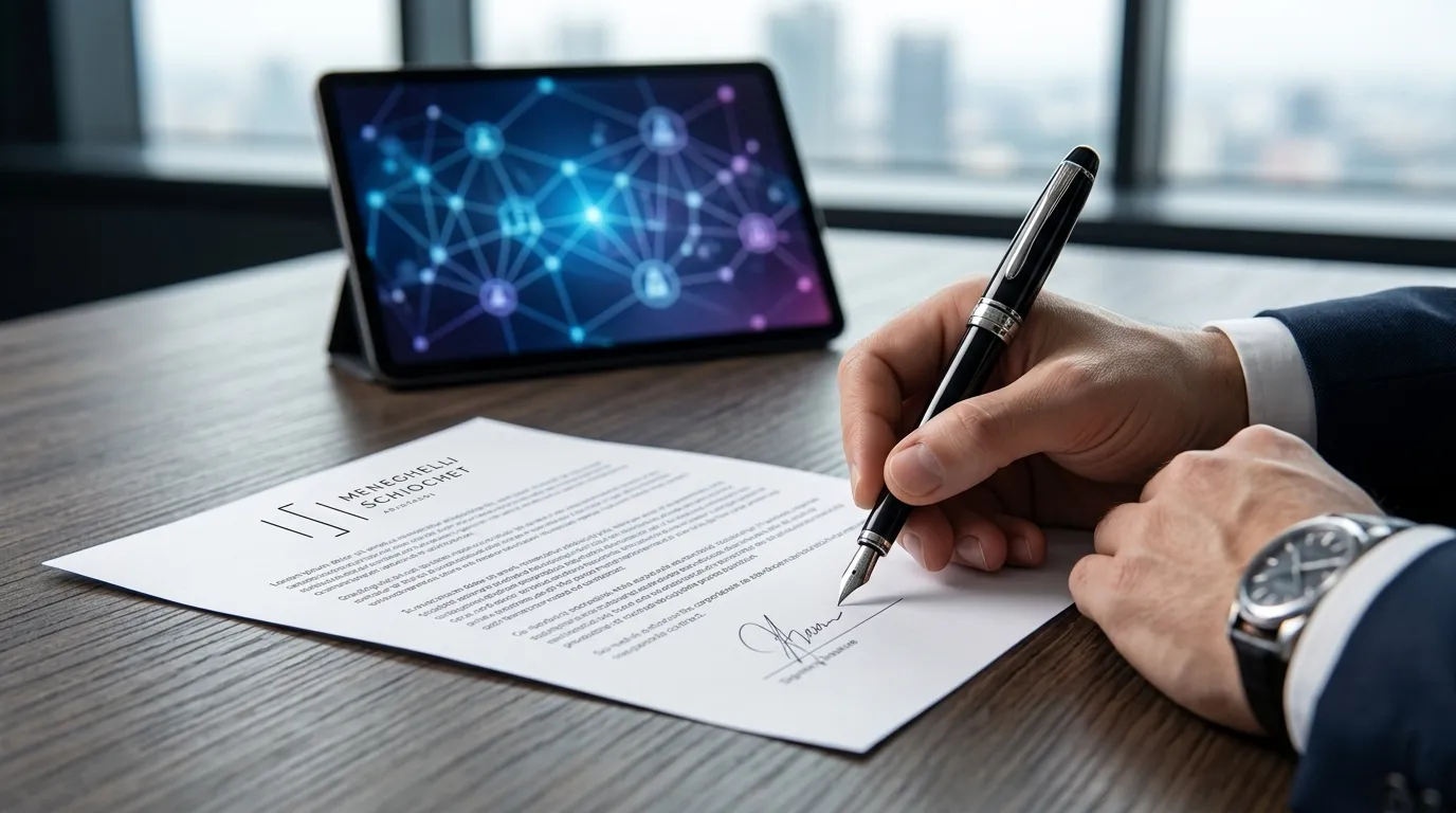 Assinatura de contrato integrado às normas de governança corporativa compliance empresarial.