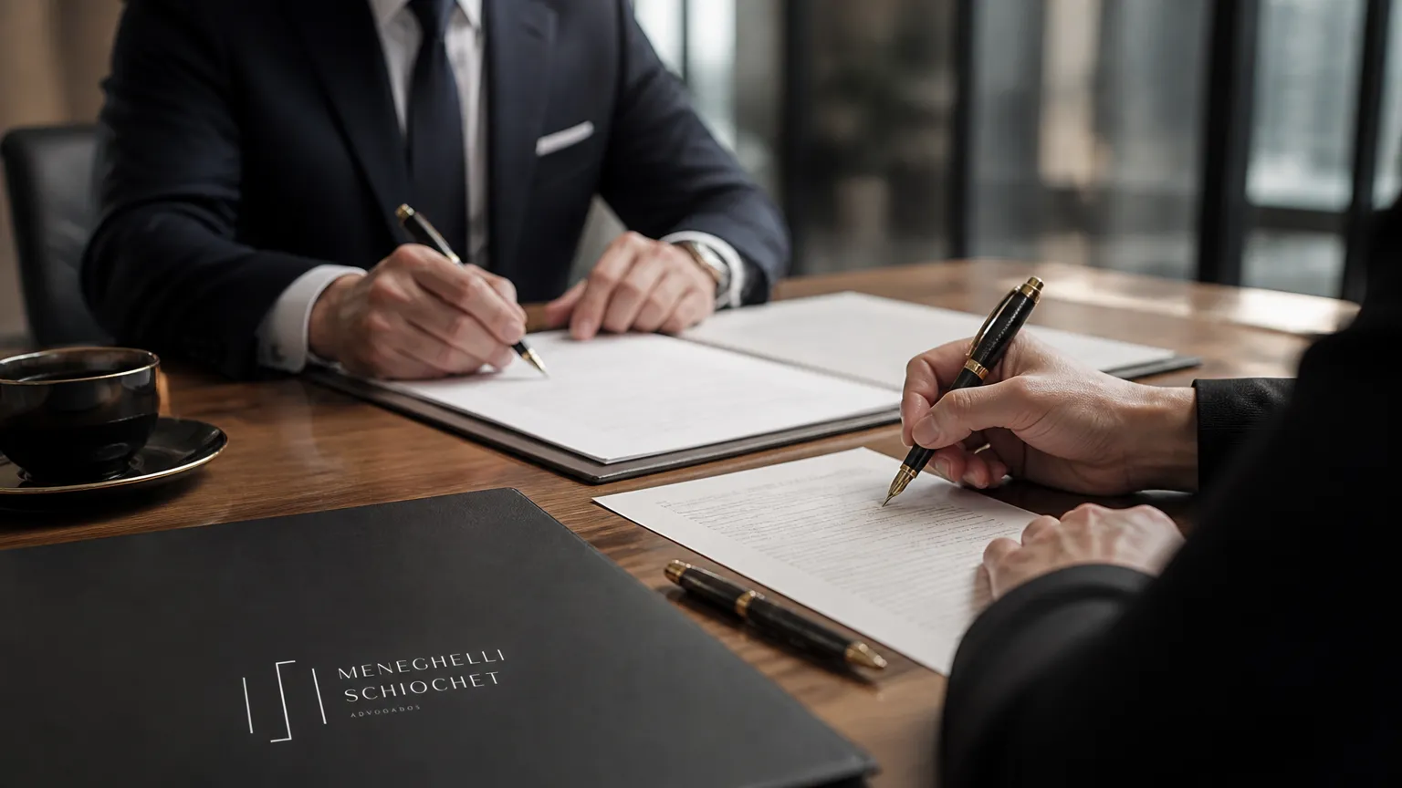 Assinatura de acordo societário e manual de governança corporativa para empresas.