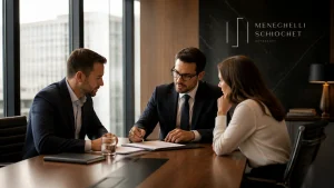 Reunião de consultoria em direito empresarial sociedades em escritório moderno de advocacia.