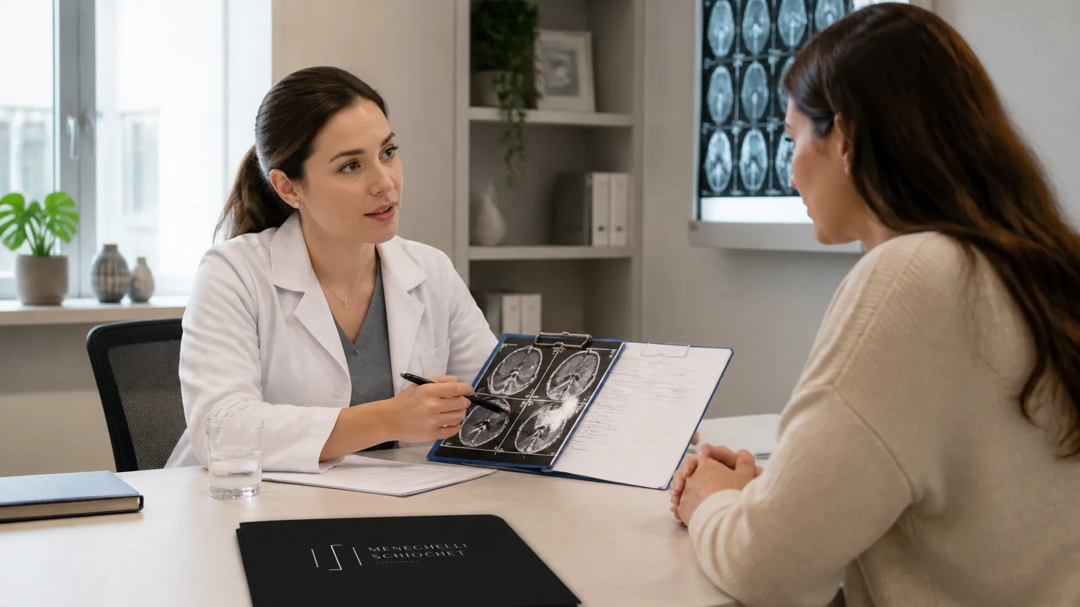Médico explicando diagnóstico clínico e avaliação de doenças com direito a aposentadoria por incapacidade.