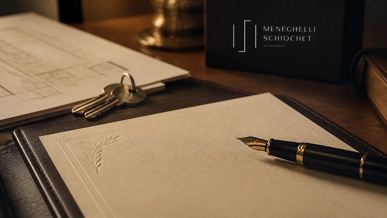 Documentos organizados sobre mesa de escritório para processo de inventário e planejamento sucessório familiar.