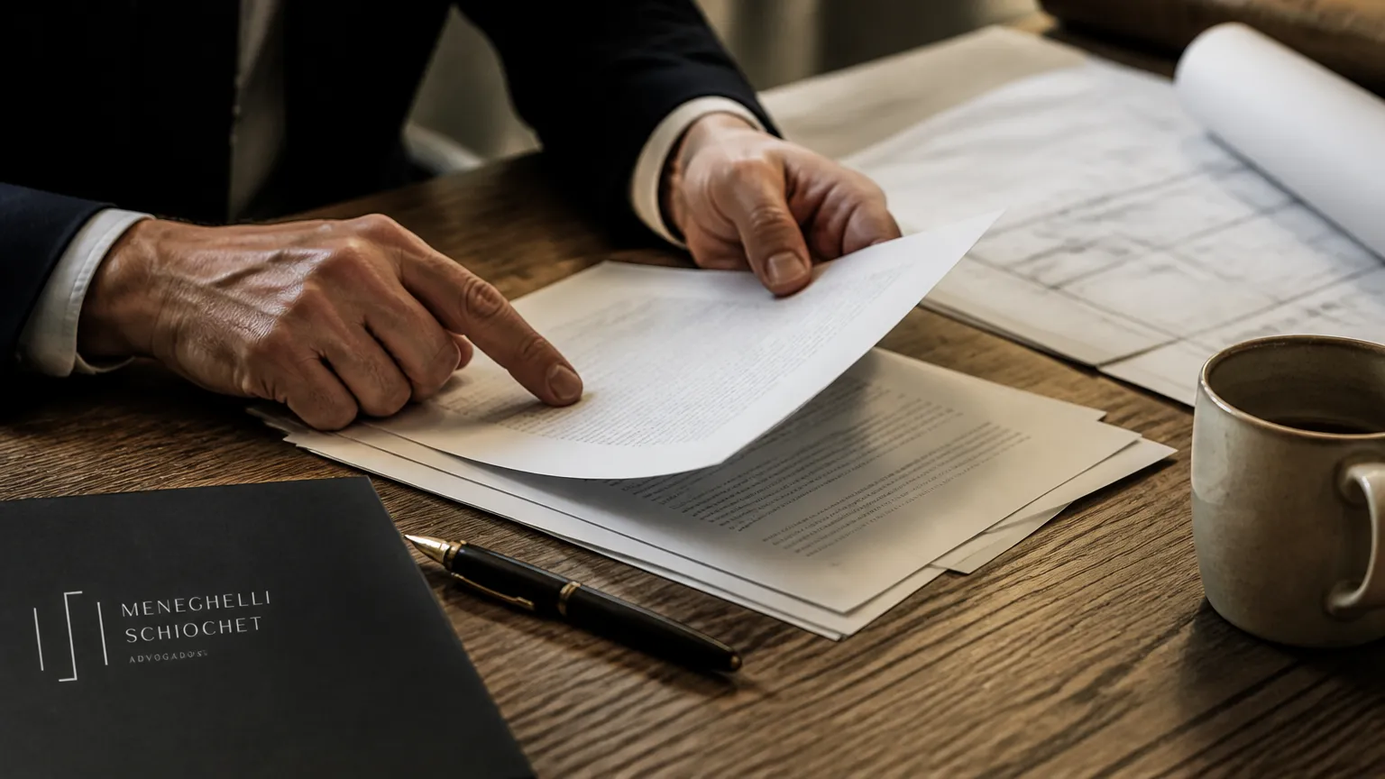 Documentos e contratos de partilha no direito de família e sucessões sobre mesa elegante