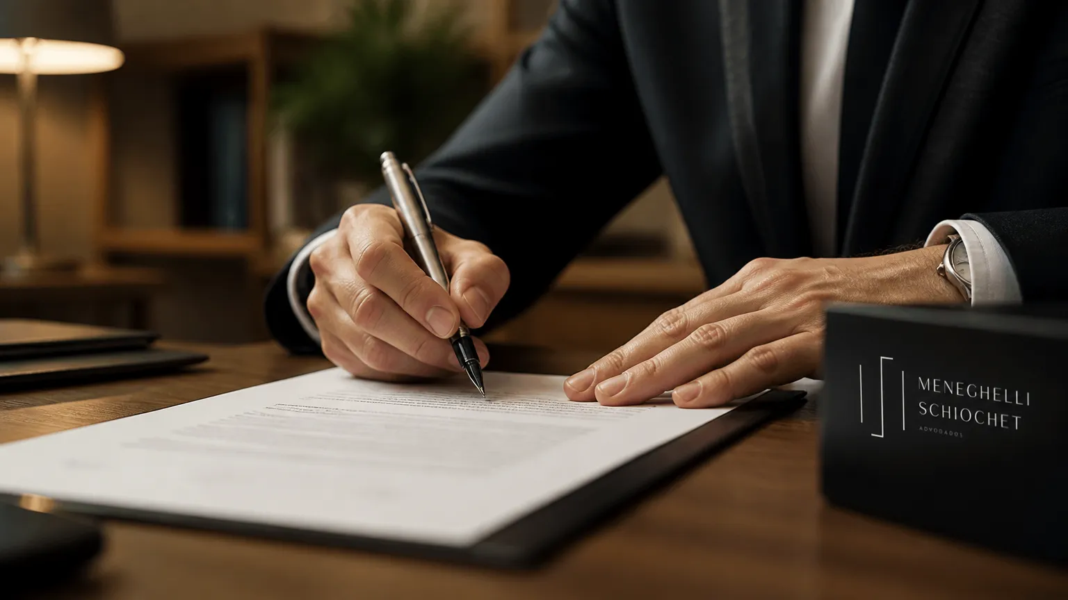Empresário assinando contrato formal de direito empresarial sociedades com segurança jurídica.