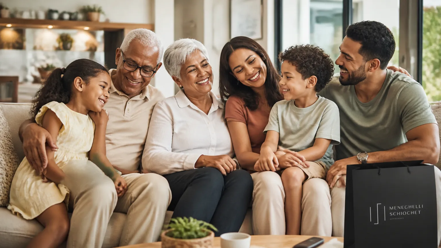 Família reunida com tranquilidade após organização do inventário e proteção do patrimônio familiar.