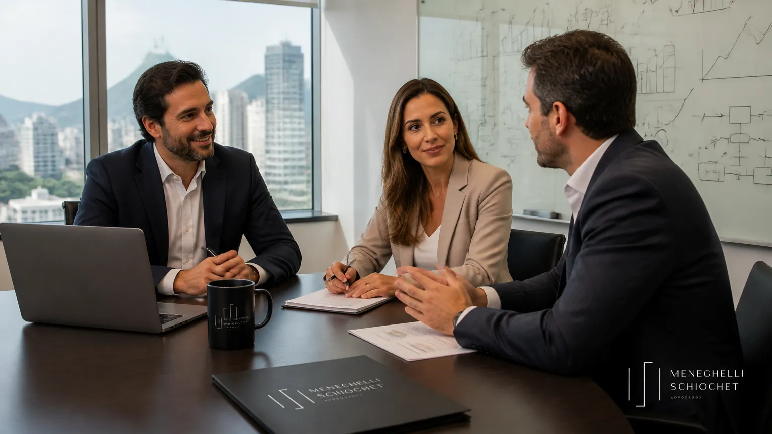 Reuniao de gestao sobre direito empresarial tributario e beneficios fiscais para empresas.