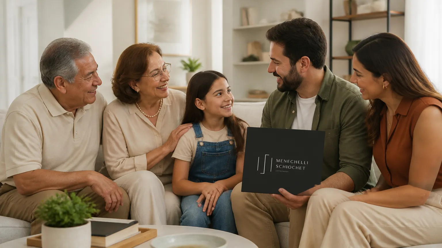 Família reunida representando harmonia e segurança jurídica no direito de família e sucessões.