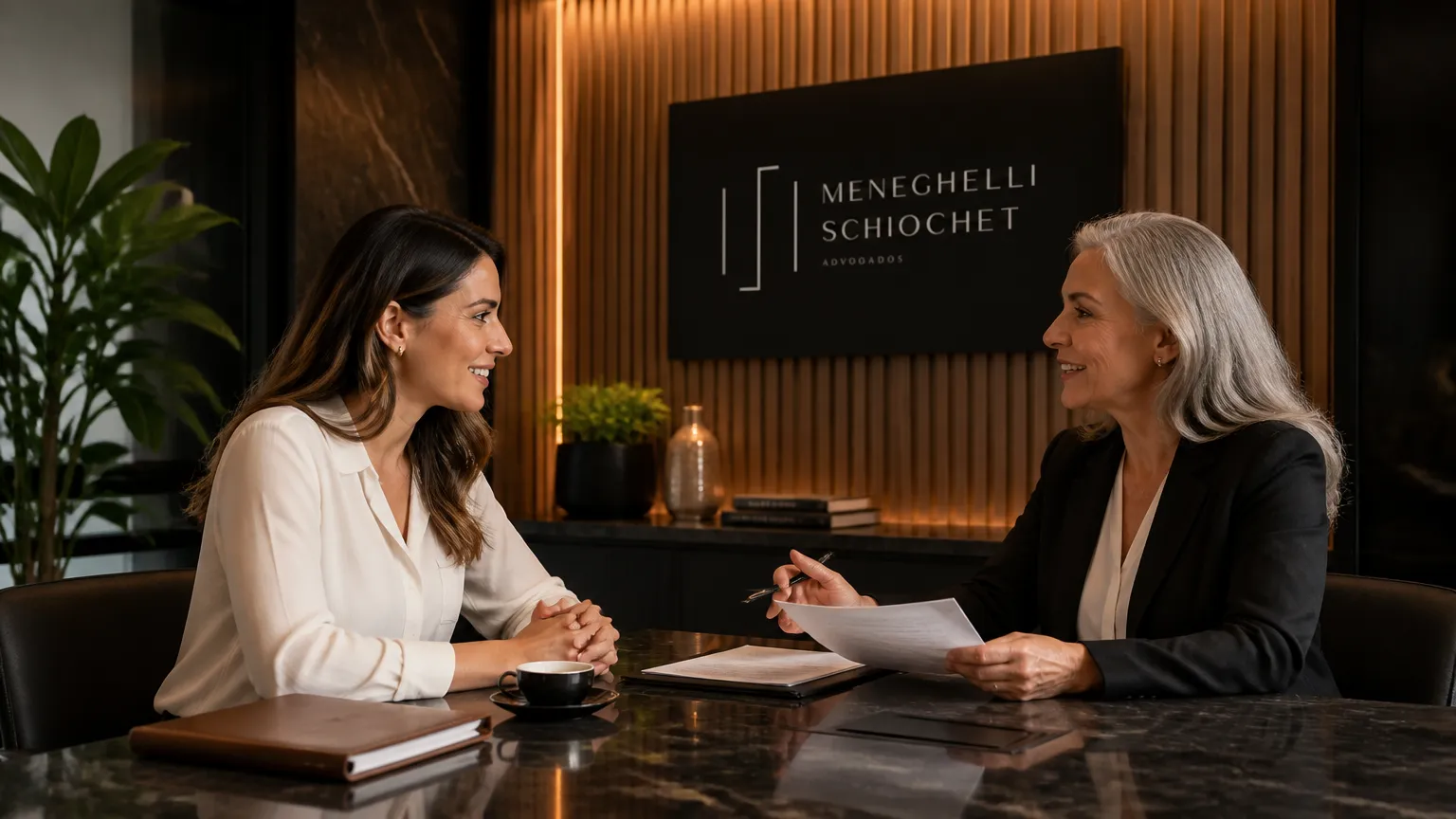 Empreendedora esclarecendo dúvidas com direito empresarial advogado para evitar passivos na empresa.