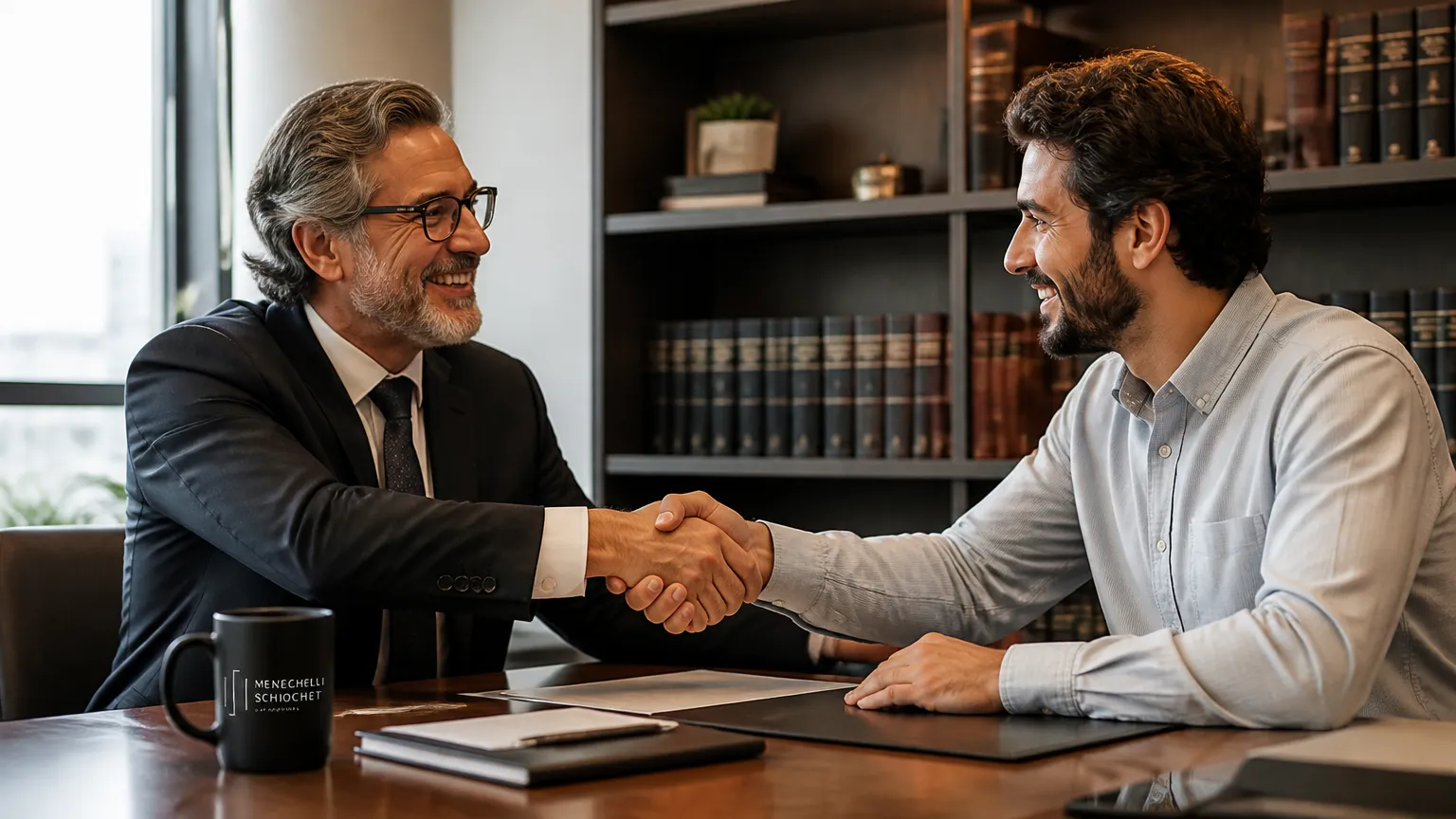 Aperto de mão confirmando parceria estratégica com suporte de advocacia em direito empresarial.