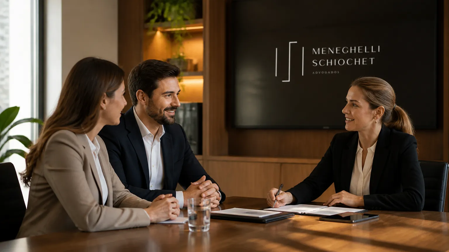 Sócios em reunião compreendendo por que você precisa de assessoria para a sua empresa crescer segura.
